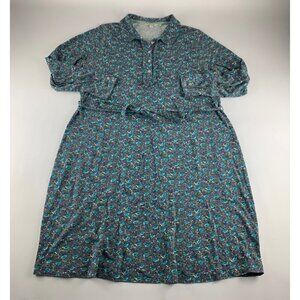 Boden Blue Green Collared Midi Shirt Dress with Sash Size 16 L 0064